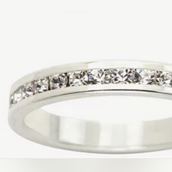 Sparkle Allure Stackable Eternity Crystal Pure Silver Over Brass Band - Picture 3 of 5